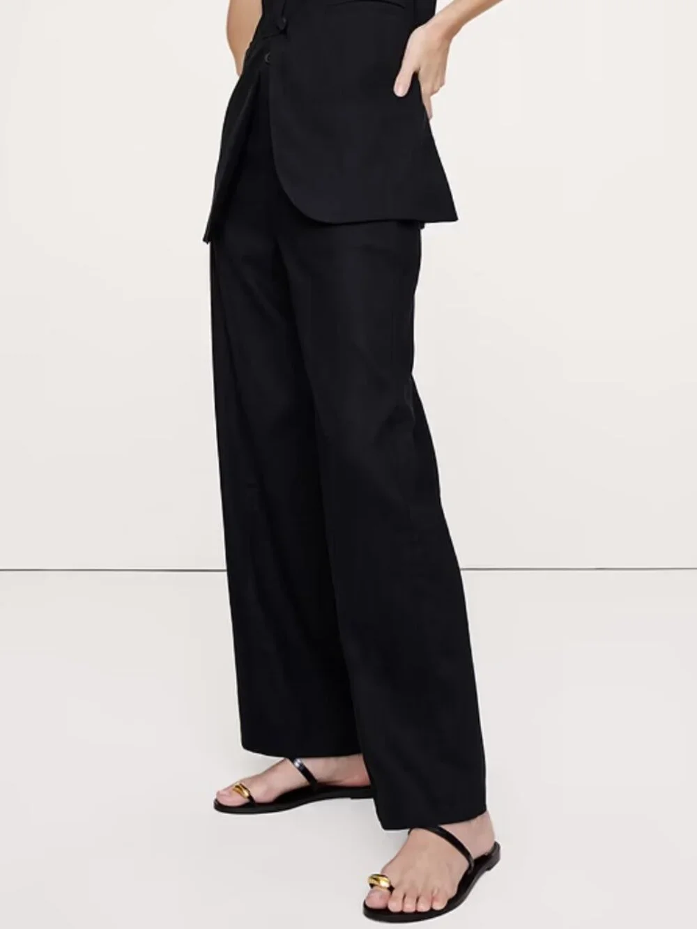 NWT!! Banana Republic Black Linen-Blend Hi-Rise Straight Utility Pants 6L